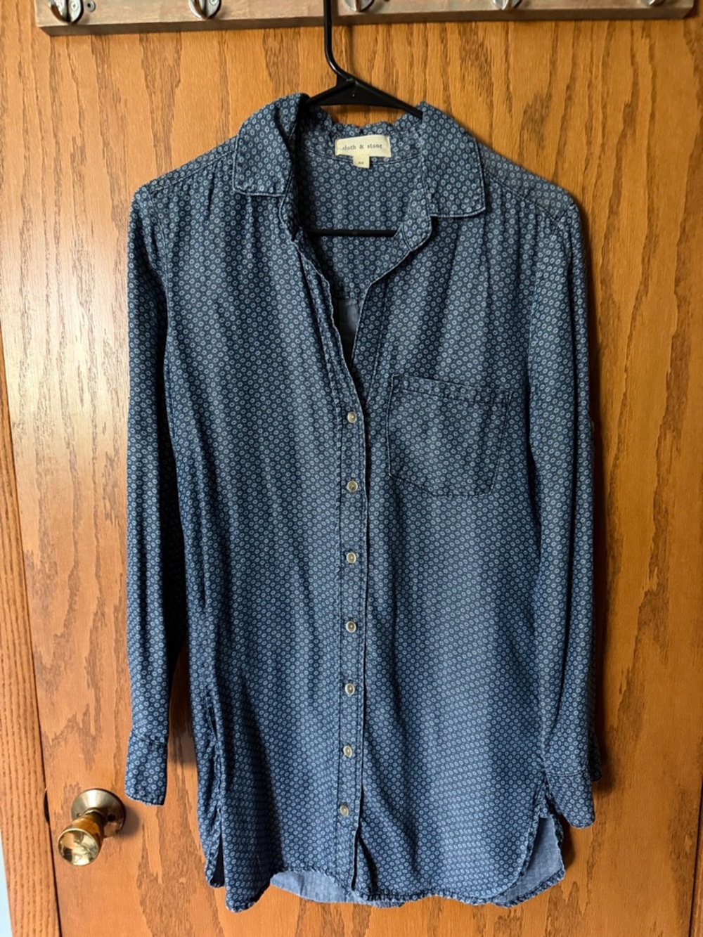 Cloth & Stone Blue Printed Tunic Button-Up Shirt